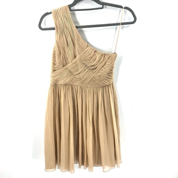 NWT Tibi 100% Silk Chiffon One Shoulder Dress Nude Beige Size 4 - Picture 1 of 13